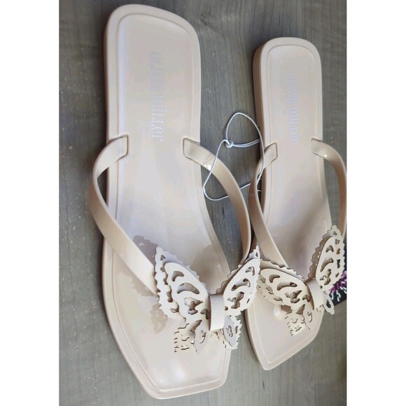 Olivia Miller Jelly Nude Butterfly Flat Pool Sandals Flip Flops Slides 7 Womens - Picture 4 of 4